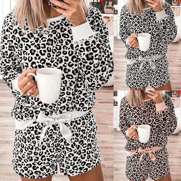 

women's tracksuits xuancool 2021 fashion tracksuit summer leopard print long-sleeved pajamas two piece set home service pajama sets s-2, Gray