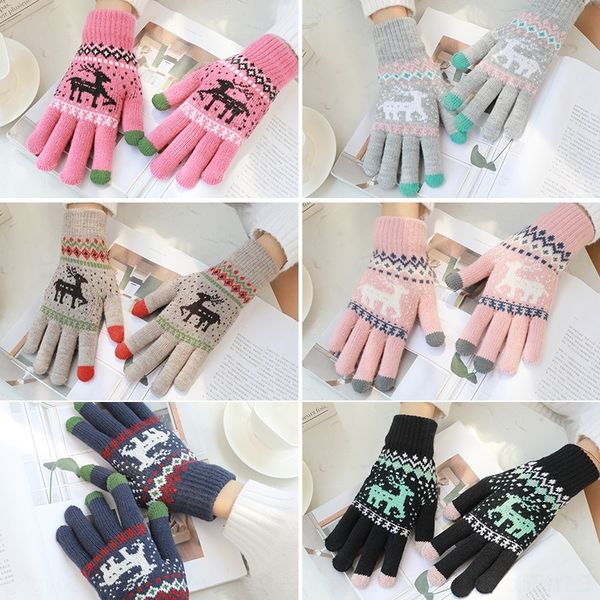 

up2 hot selling winter mittens thickened plush touch screen warm bicycle deer knitting gloves cycling warm touch screen gloves, Blue;gray