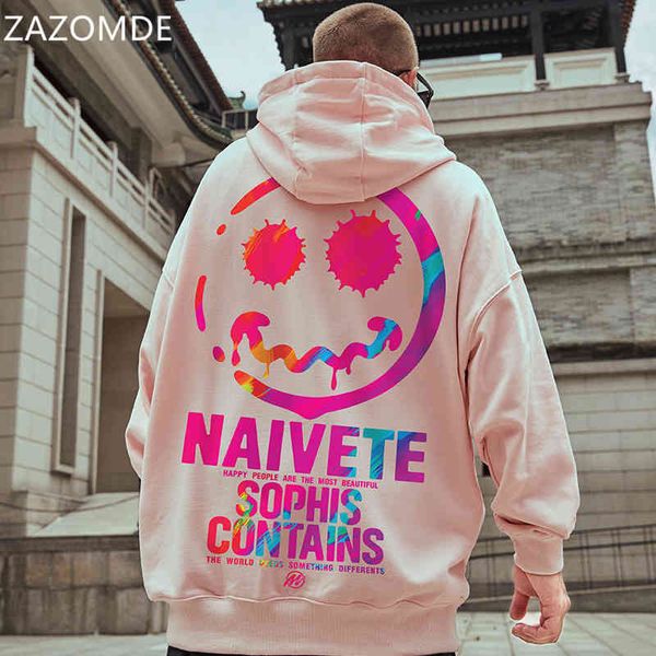 

zazomde winter smile face print fce hoodi sweatshirts streetwear men hip hop hoodie casual pullover hooded male, Black