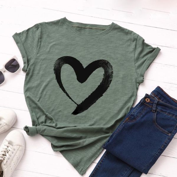 

women's t-shirt heart pattern plus size t shirt women summer graphic tees shirts casual short sleeve korean style tshirt, White