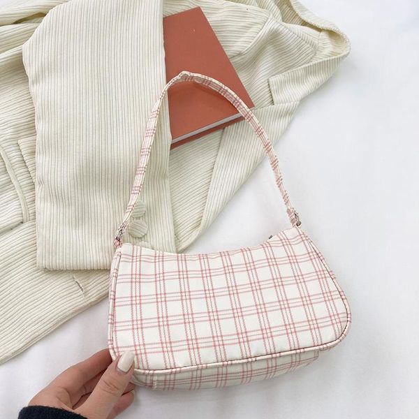 

evening bags fashion women plaid printing shoulder underarm bag ladies vintage zipper small purse handbags casual 2021