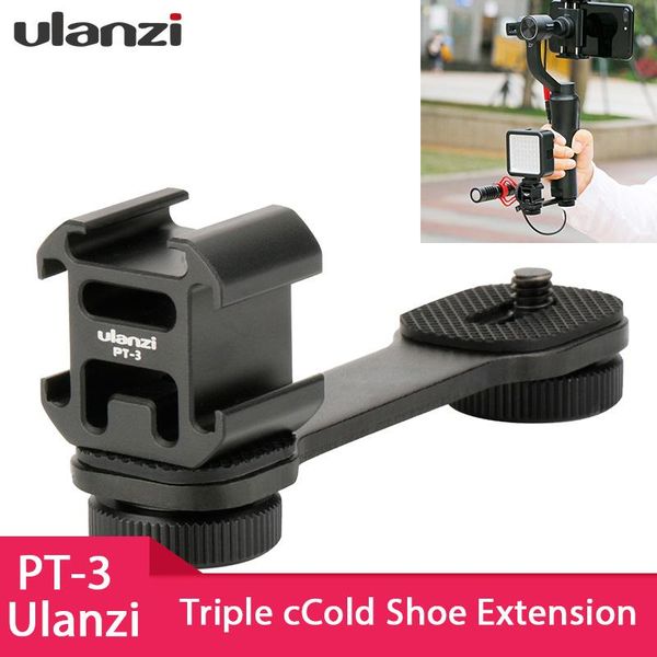 

ulanzi pt-3 triple shoe mount adapter microphone extension bar for zhiyun smooth 4 dji osmo pocket gimbal accessories tripod heads