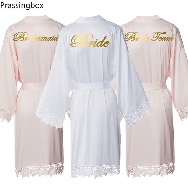 

women's sleepwear women masatin lace robe with trim gown blush custom bride bridesmaid robes kimono at wedding party, Black;red