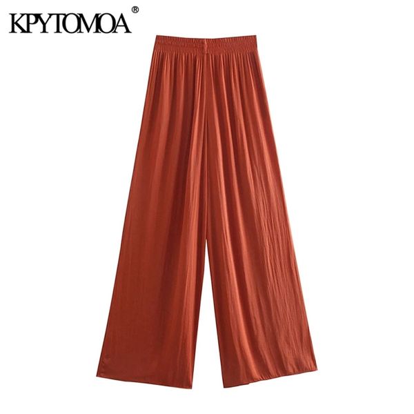 

kpytomoa women chic fashion side pockets soft touch wide leg pants vintage high elastic waist female trousers mujer 211007, Black;white