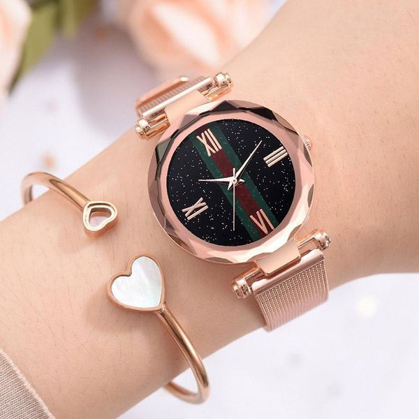 

wristwatches fashion women watches minimalism starry sky magnet buckle watch casual ladies dress female clock waterproof wristwatch, Slivery;brown