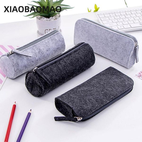 

pencil bags gray simple fashion creative zipper wool felt case storage sheep blankets bag school office supplies