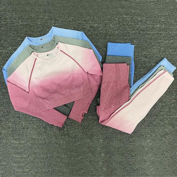 

ombre seamless yoga clothes gym set sports suit leggings fitness women sportswear sport outfit 2021 workout tracksuit