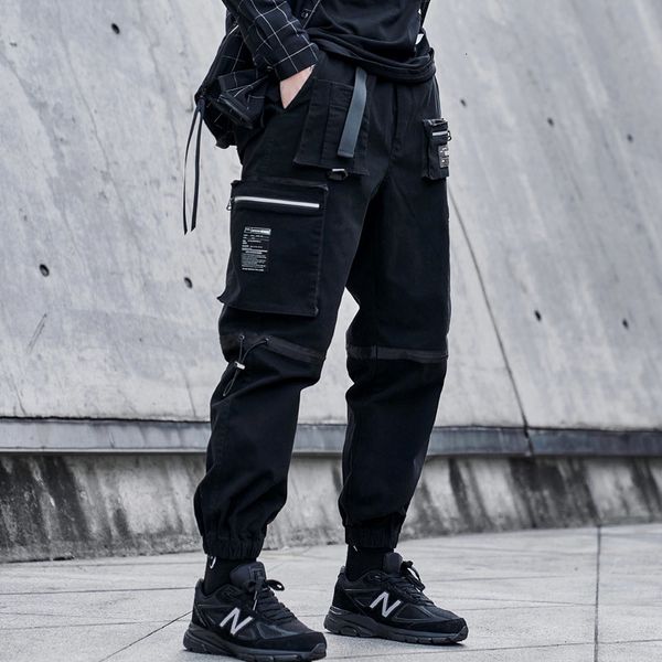 

men's pants casual pants with men's pockets, hiphop sportswear fine seams and seams, casual style, Black