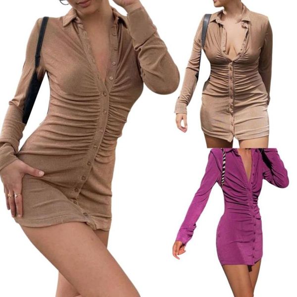 

casual dresses female shirt dress summer solid color turn-down collar long sleeve package hip for ladies, Black;gray