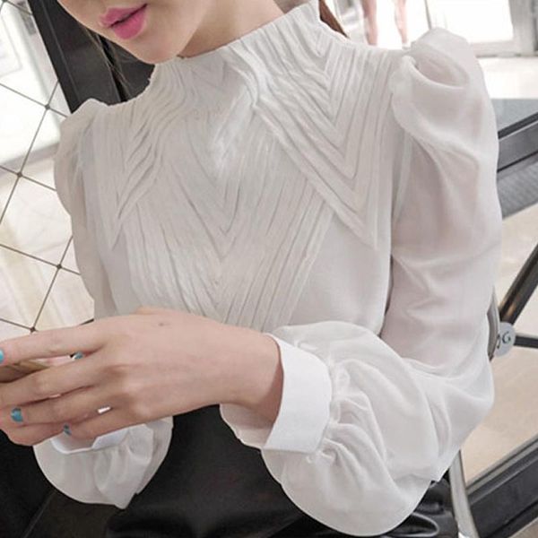 

women's blouses & shirts blouse women blusas mujer de moda 2021 white long sleeve chiffon shirt femme e183