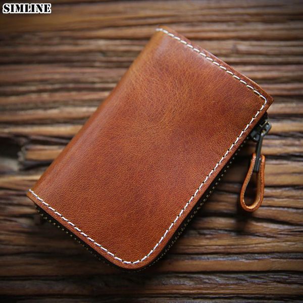 

wallets simline genuine leather wallet men male vintage cowhide short small zipper purse money bag with card holder coin pocket, Red;black