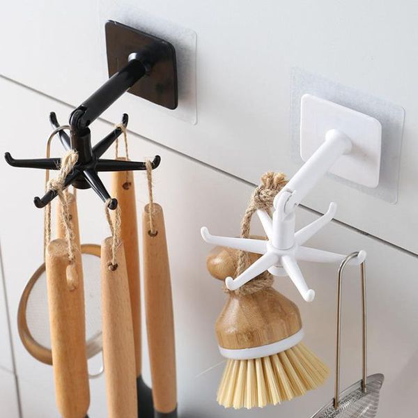 

6-claw storage hook 360Â° rotating coat hanger wall mounted punch-load rack for household kitchen bathroom accessories hooks & rails