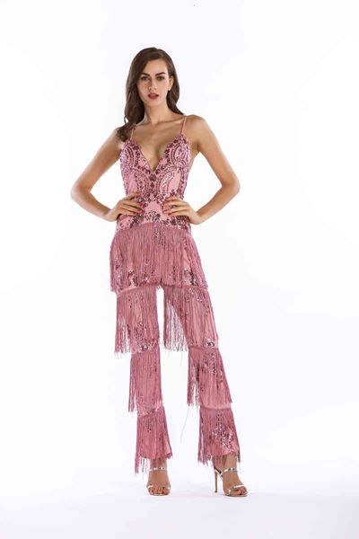 

Women's Jumpsuits & Rompers Fashion Jumpsuit White Black Apricot Gold Slinky Tassels Metallic Glitter Disco Sexy V Neck Strap Sequin Ca, Black;white