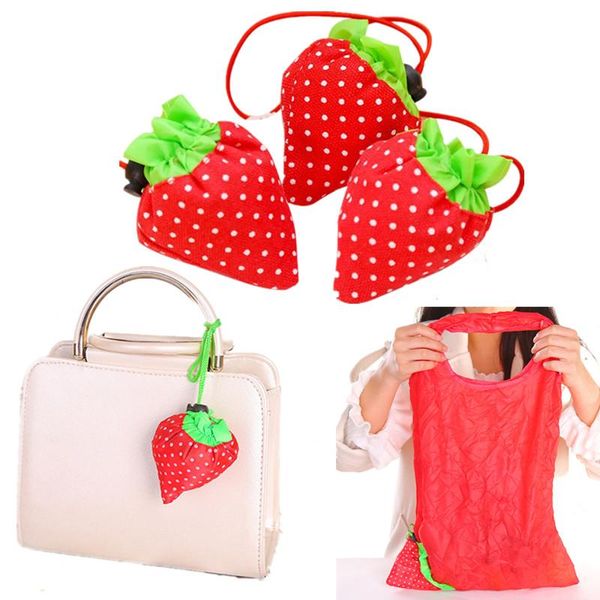 

cute waterproof storage bags foldable fashion eco nylon handbag reusable cleaning bag strawberry shopping tote drop