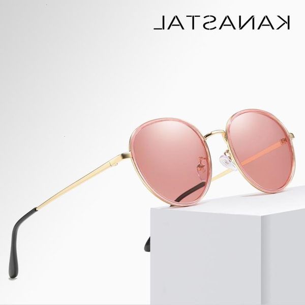

sunglasses kanastal mirror metal sunglasses vintage brand designer flat round glasses uv400 luxury women gafas, Black