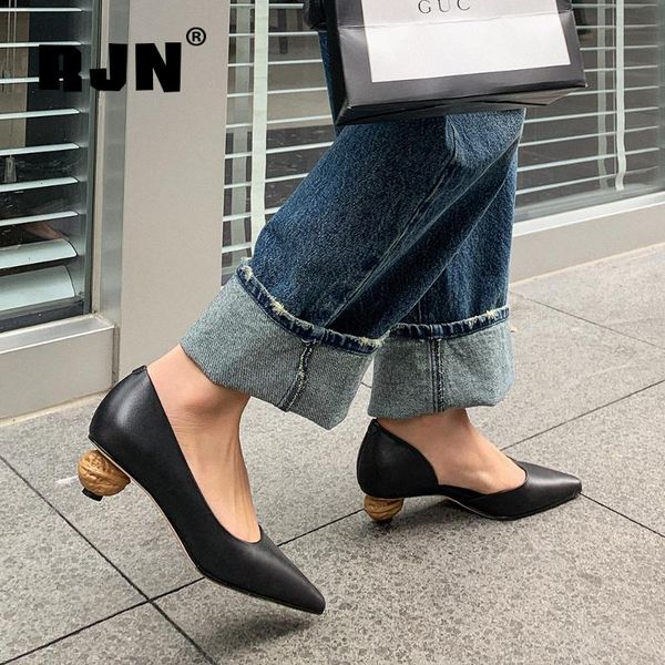 

dress shoes rjn special design pumps genuine leather pointed toe strange heel women's elegant shallow ro74, Black