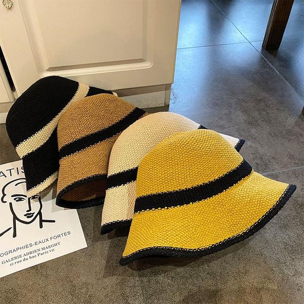 

wide brim hats stitching summer sun hat straw dome fisherman ladies foldable beach panama, Blue;gray