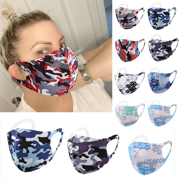 

Camouflage Face Mask Camo Mouth Cover Anti-bacterial PM2.5 Respirator Dustproof Washable Reusable Silk Cotton Masks Black Packaging