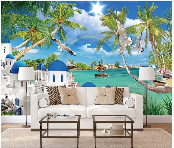 

wallpapers custom po 3d murals hd seaside scenery castle sea landscape painting tv background wall papers home decoration