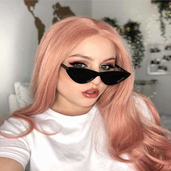 

pink big wave chemical fiber high temperature silk front lace wig, Black;brown