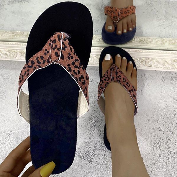 

slippers jaycosin ladies leopard print flip flops summer fashion plus size casual light beach zapatilla, Black