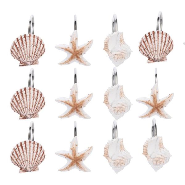 

shower curtains 12pcs creative seashell curtain hooks bathroom (assorted color)