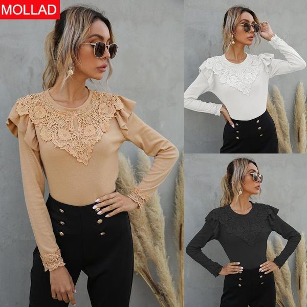 

women's t-shirt women 's clothing spring and autumn slim fit lace stitching long sleeve top, White