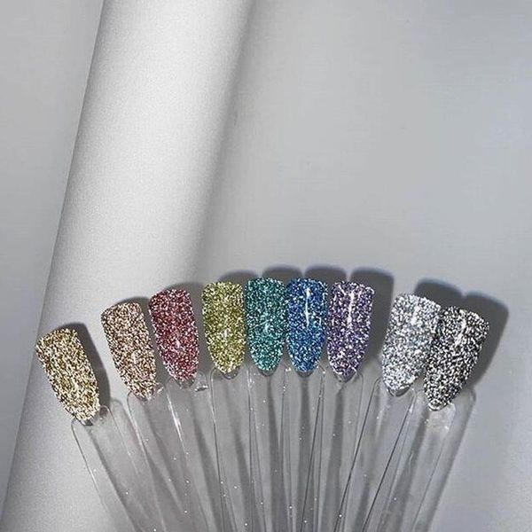 

nail glitter 2021 8colors rainbow fine-ultra reflection powder reflective 1box holographic dust, Silver;gold