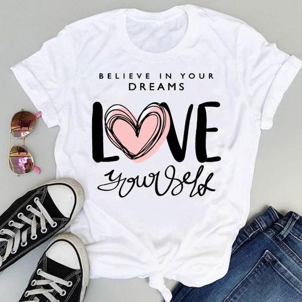 

women's t-shirt women cartoon fashion love letter sweet cute ladies print graphic summer short sleeve female clothes tees tshirt, White