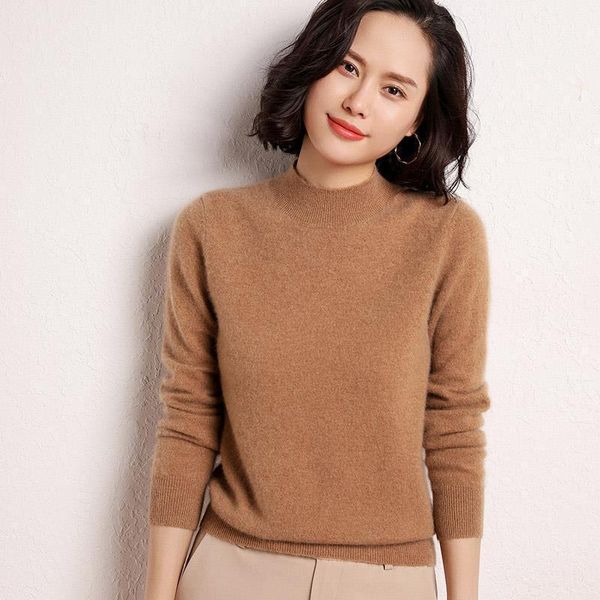 

uego mock neck solid color wool knitted sweater women autumn winter pullover basic shirt casual women's sweaters, White;black