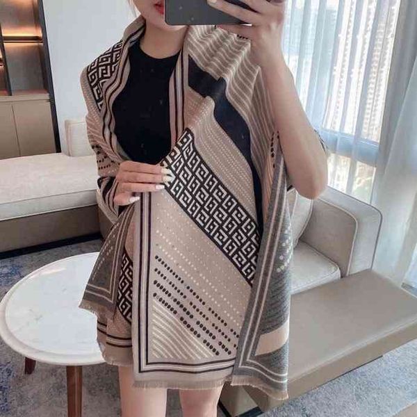 

the new design 2021 new scarf women's net red autumn and winter thick imitation cashmere brushed long core spun yarn, Blue;gray