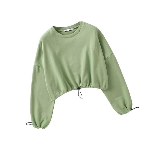 

women's hoodies & sweatshirts women cropped o neck long sleeve sweatshirt crop solid color short harajuku fashion hoodie, Black