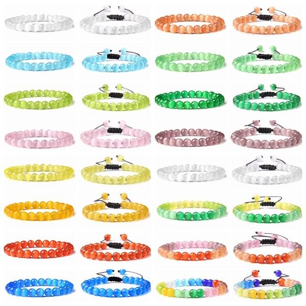 

beaded, strands energy natural opal beads bracelets smooth cat eye quartz chakra bead bracelet bangle for women men adjustable wrist jewelry, Black