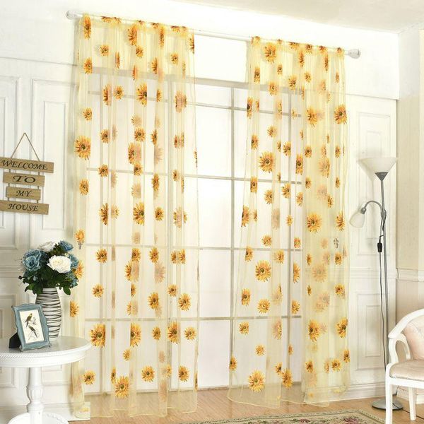 

200cm x 95 cm fashion sunflowers printed sheer window panel curtain for kitchen living room voile screening & drapes