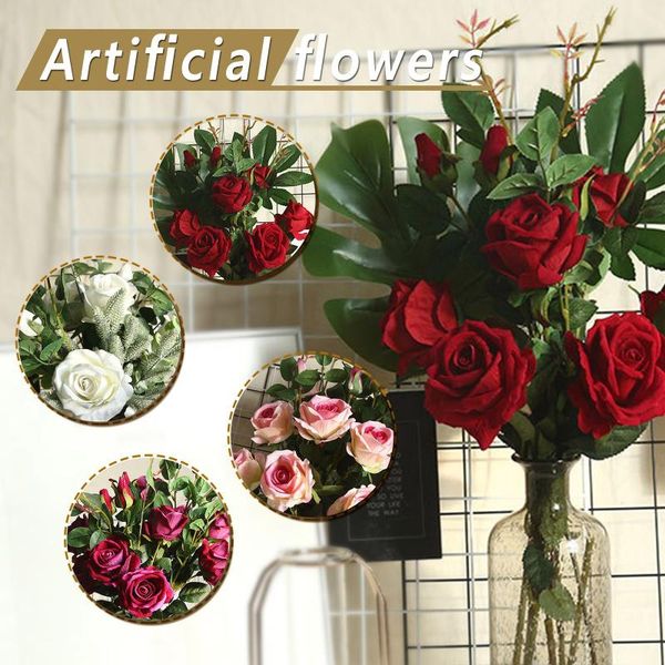 

25# simulation rose bouquet spring decoration dried flower outdoor garden home decor porch plant wedding decorative flowers & wreaths