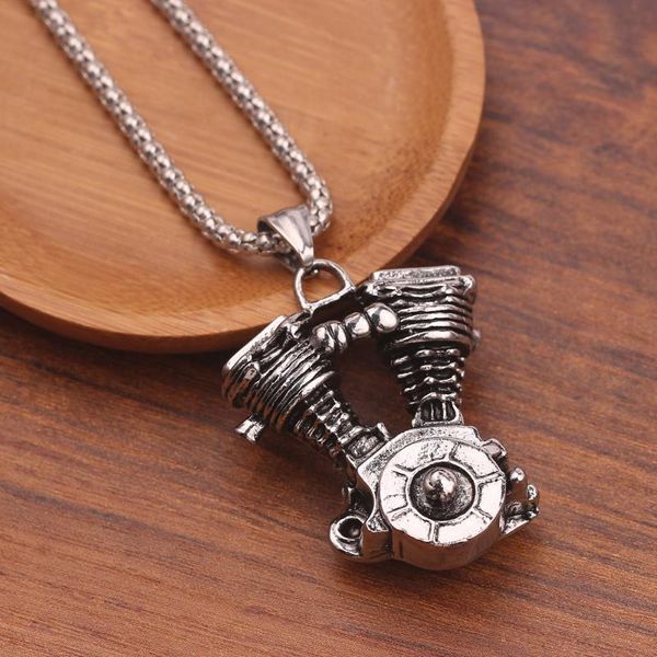 

pendant necklaces wholesale 10pcs steampunk engine necklace biker motorcycle alloy chain pendants for male fashion vintage jewelry gift, Silver