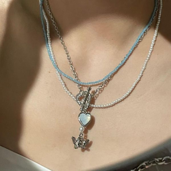 

pendant necklaces temperament metal elegant heart angel necklace for female girlfriend gift trendy jewelry minimalist beads chains chokers, Silver