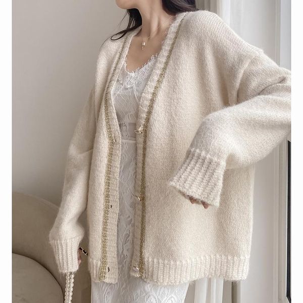 

women's knits & tees [ewq] korea chic women loose thin v-neck knitted cardigan simple casual sweater jacket coat female fashion 2021 16, White