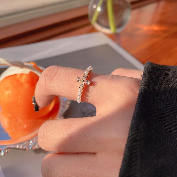 

ins fashion female minority dign pearl diamond plain ring cold wind korean index finger japane fashion ring, Silver