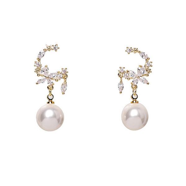

stud s925 needle pearl fashion flower style zircon exquisite earrings jewelry earings studs, Golden;silver