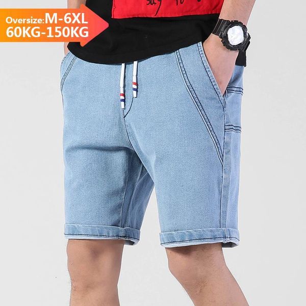 

Men's Jeans Summer Thin Drawstring Elastic Waist Brand Denim Shorts Mens Loose Large Size 4XL 5XL 6XL Short Casual Fat Male Bermuda 6AT6, Blue