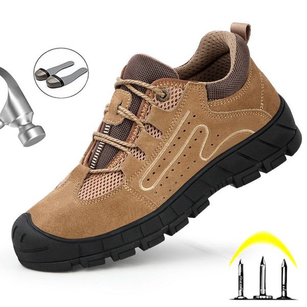 

boots breathable safety shoes men steel toe puncture proof work wear-resistant hiking sneakers, Black