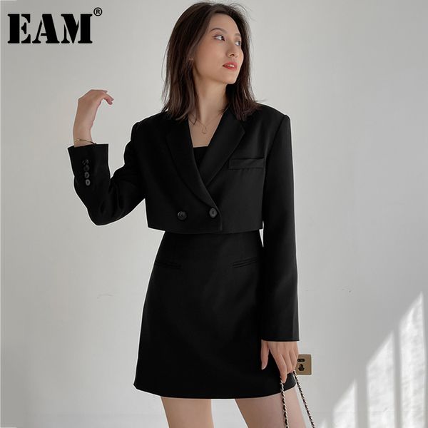 

[eam] dress two pieces black knee length casual suit lapel long sleeve loose women fashion spring summer 1dd7326 21512, White