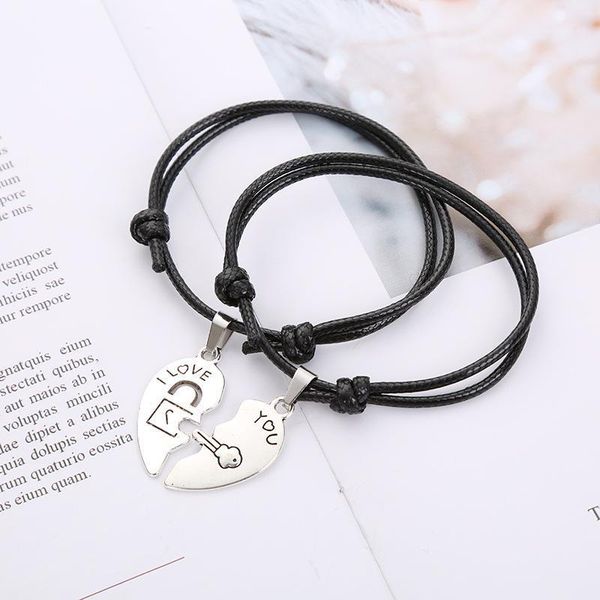 

charm bracelets simple fashion hipster bracelet hand-woven couple student love heart key lock valentine's day gift1, Golden;silver