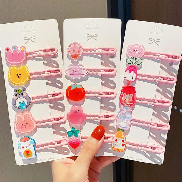 

hair accessories 5pcs/set girls cute cartoon pink hairpins kids sweet side clip barrette decorate headband fashion, Slivery;white