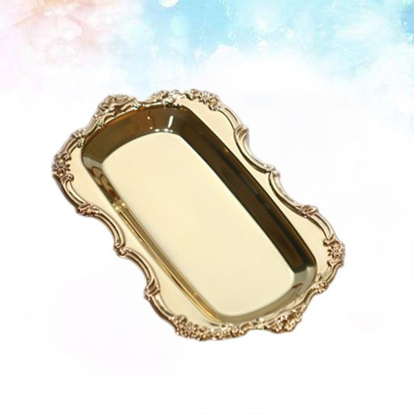 

dishes & plates rectangle towel tray cake dish fruit dessert plate decorative tableware for wedding party home (golden)