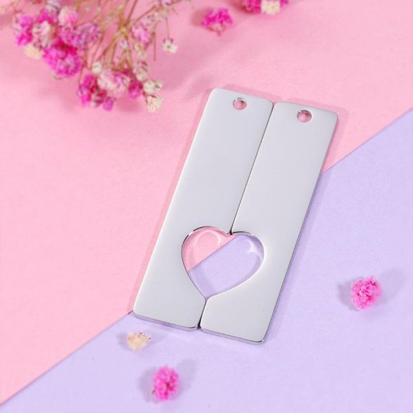 

charms 100% stainless steel puzzle jigsaw charm pendant blank for engrave metal couple tag mirror polished wholesale 10pair, Bronze;silver