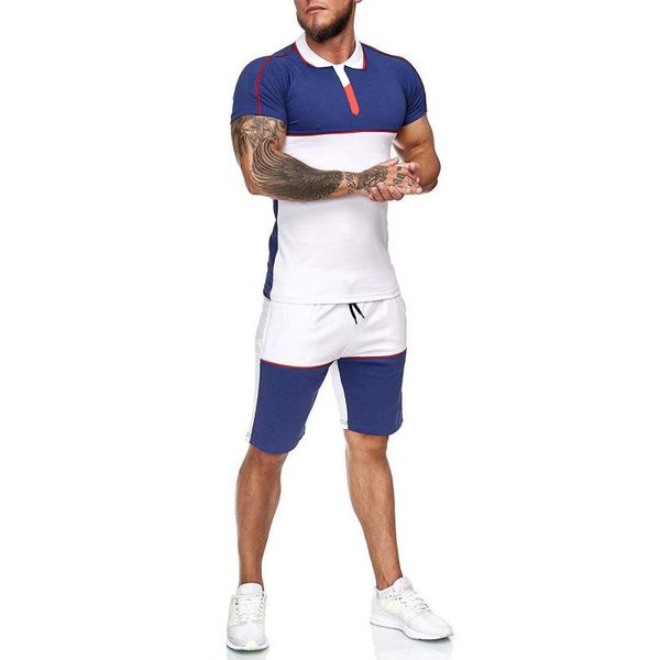 

double color matching mens sports suit short-sleeved t-shirt with shorts comfortable breathable and dry daily leisure sports, Black;blue