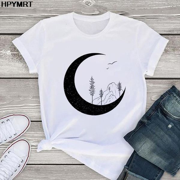 

and women aesthetic moon mens t shirt print fashion harajuku girl casual white summer clothing, White;black
