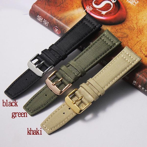 

watch bands hengrc brand strap nylon watchbands 20mm 21mm 22mm black green band bracelet with pin buckle for iw, Black;brown